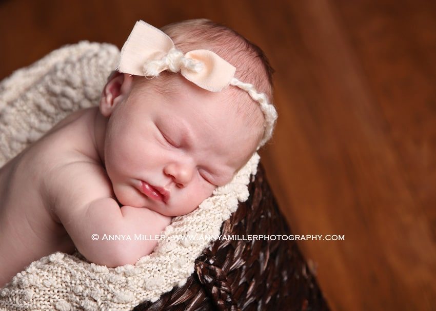 Portrait of sleeping newborn by durham region baby photographer Annya Miller