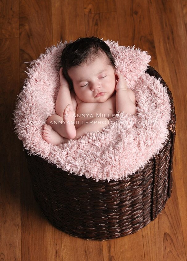 Durham baby photography of newborn in basket.
