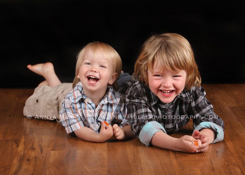 Image of 2 boys created by Durham children's photographer Annya Miller