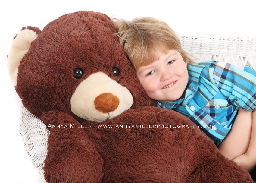 Durham region children's photography of 4 year old boy with teddy bear