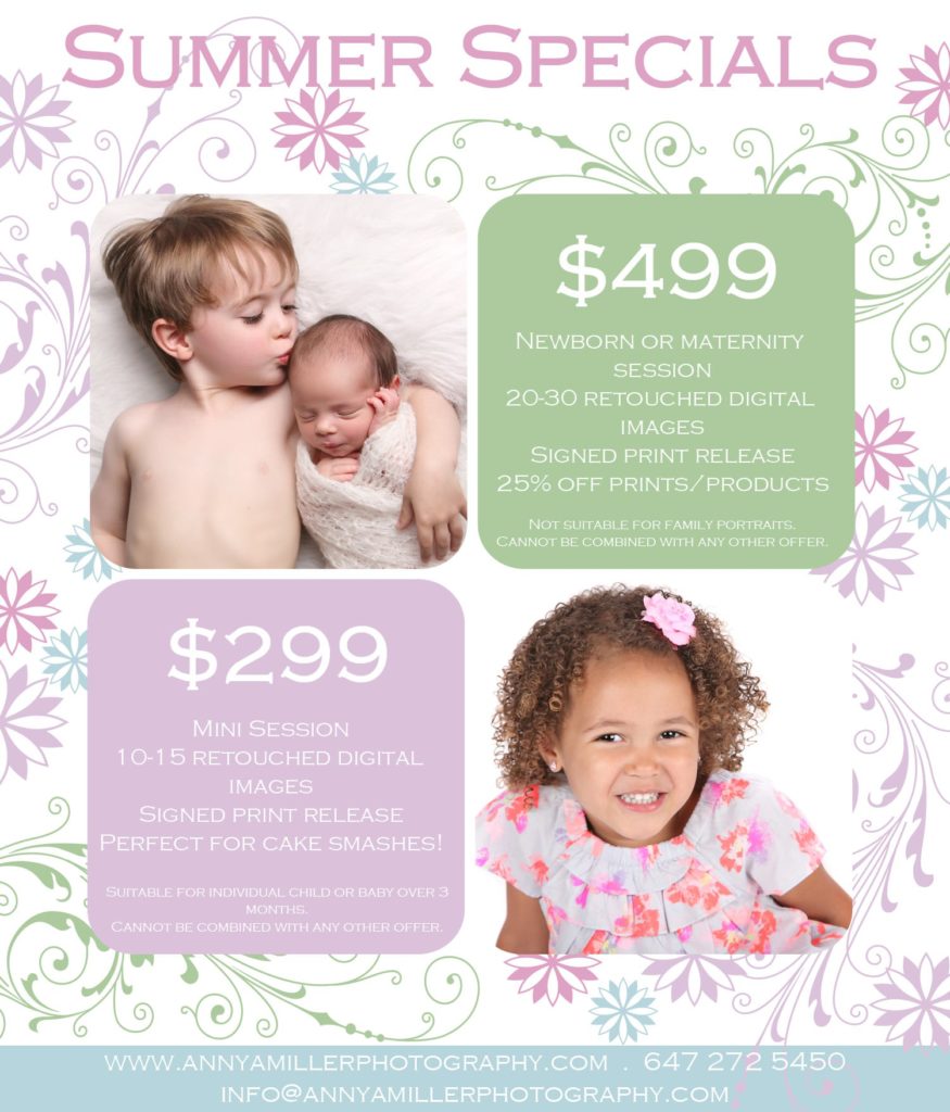 Special offer on baby, maternity and newborn photography in the Durham Region.