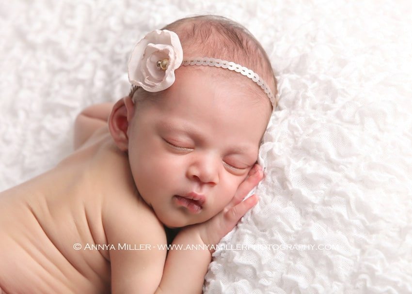 Durham baby photography of newborn in headband