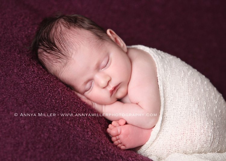 Portrait of sleeping newborn by Durham newborn photographer Annya Miller