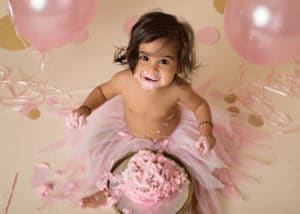 first birthday cake smash photos by Durham Region photographer Annya Miller of Pickering