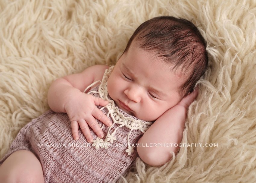 Portrait of baby girl by Whitby newborn photographer Annya Miller